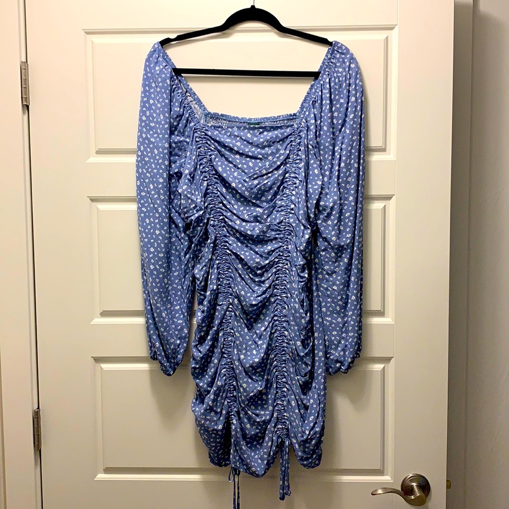 Wild Fable Double Ruched Blue Floral Dress